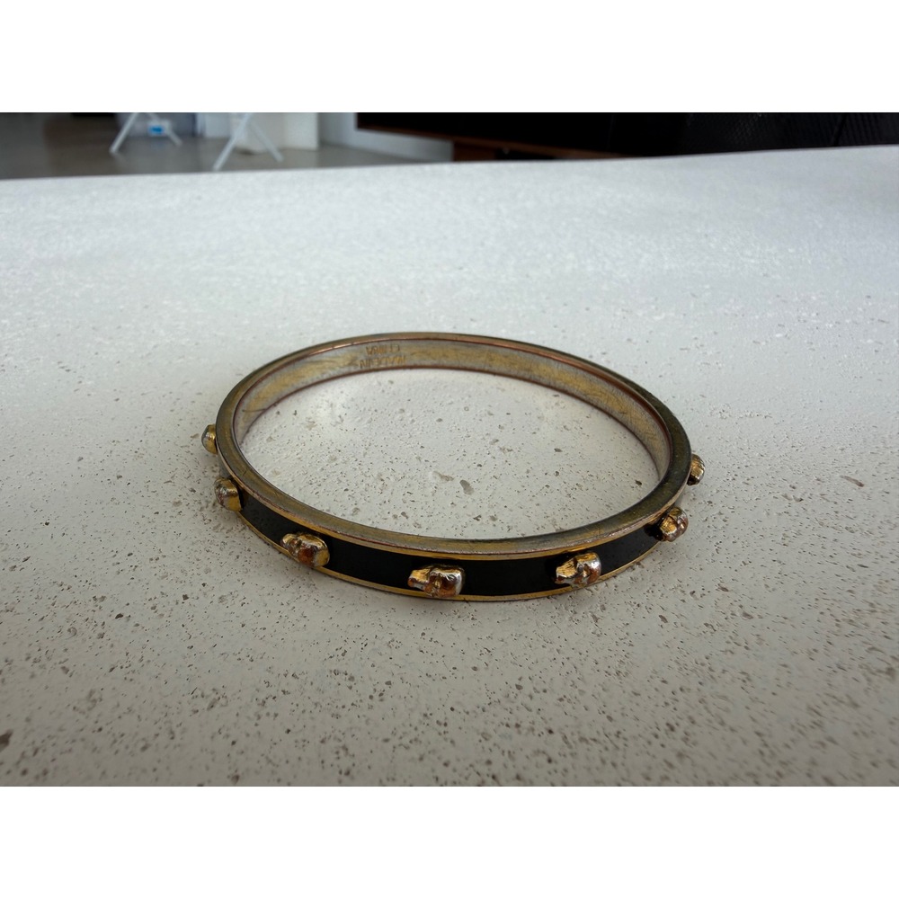 Alexander McQueen Black Enamel Gold Tone Studded Bangle Bracelet